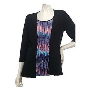 Effortless Style Womens 3X Citiknits‎ Top Eyelash One Piece Duet Black Multi NWT